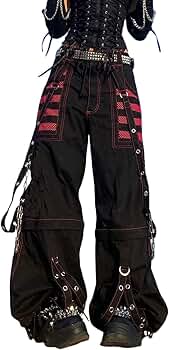 Women's Goth Baggy Jeans Y2K High Waisted Strap Buttoned
